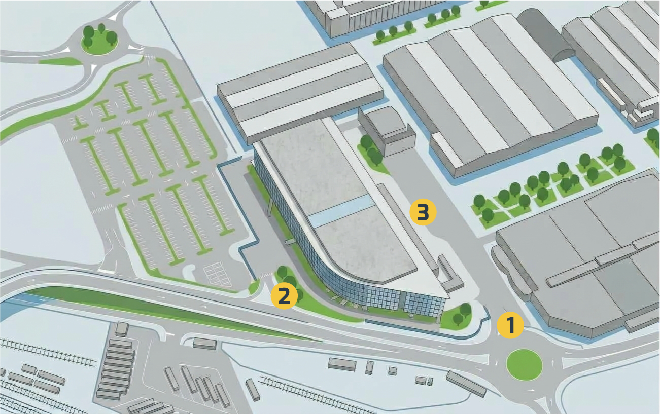 Mappa di Padova Congress: 1 ingresso C, 2 ingresso D, 3 ingresso evento
